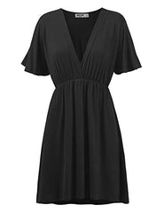 Lock and Love Women's Airy Short Sleeve Kimono Style Deep V Neck Dress Top S-3XL Plus Size-Made in U.S.A. | Women's Casual Dresses