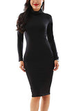 Womens Sexy Long Sleeve Dress Stretch Party Dress Bodycon High Necked Dress