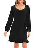 GRACE KARIN Women's Lantern Long Sleeve Cocktail Dresses Faux Wrap Dress Above Knee Sweetheart Neckline Ruffle Hem Dress