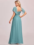 Women's Floor-Length A-line V Neck Appliques Ruffle Chiffon Bridesmaid Dresses  - Sara Clothes