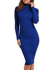 Women's Turtleneck Sweater Dress Long Sleeve Ribbed Knit Stretch Midi Bodycon Dresses