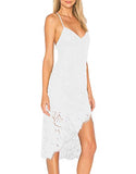 Women Summer V-neck Spaghetti Straps Lace Backless Party Dress High Low Cocktail Bodycon Midi Dresses | Women's Casual Dresses