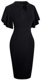 Womens Flounce Sleeve Office Work Party Pencil Dress B572