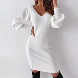 Women's Sexy Backless Mini Dress Lace Patchwork Long Sleeve Solid Skirts Ladies Fall And Winter Outdoor Dresses | Women's Lace Dresses