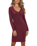 Women's V-Neck Long Sleeve Bodycon Dress Button Down Midi Party Dress | Women's Midi Dresses