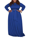 Womens Plus Size Two Piece Outfits Long Sleeve Crop Top and Maxi Long Skirt Set with Pockets