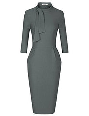 Grey Women's Classic Vintage Tie Neck Formal Cocktail Dress With Pocket Muxxn | Women's Work Dresses