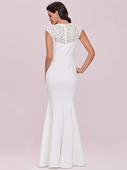 Lace Crystal Cap Sleeve V Neck Beading Mermaid Wedding Dress For Party 0218