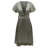 Summer Dresses for Women, Ladies V-Neck Solid Irregular Short Sleeve Strappy Casual Long Dress Party UK Size | Women's Work Dresses