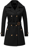 Women's Double Breasted Trench Coats Mid-Length Belted Overcoat Long Dress Jacket with Detachable Hood