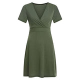 Ladiess Dress Solid Casul V-Neck Knee-Length Short Sleeve Long Dress Bodycon Dress Office Wear for Casual Club Cocktail Evening Gowns Work UK Size 8-26 | Women's Work Dresses