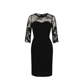 Black Workwear Contrast Lace Office Lady Bodycon Pencil Dress Women Autumn 3/4 Length Sleeve Slim Fitted Sheath Dresses (Color : Black, Size : Large) | Women's Work Dresses