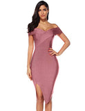 Womens Off Shoulder Slit Side Bandage Bodycon Dresss Wedding Party Dress