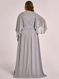 Plus Size Elegant V Neck Pleated A Line Chiffon Mother of Bride Dress Gray US - Sara Clothes