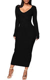 Women's Casual Off Shoulder Long Sleeves Slim Knit Bodycon Sweater Dress Midi Pencil Dress.