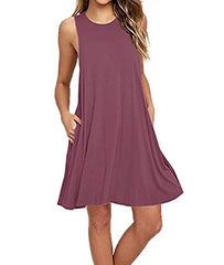BEUFRI Women Summer Sleeveless Casual T Shirt Dresses Beach Cover up Plain Tank Dress with Pockets | Women's Casual Dresses
