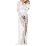 Women Photography Lace Dress, White See-through Maxi Dress With Long Sleeve V-neck Split Front Lace | Women's Casual Dresses