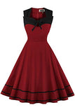 Womens 1950s Vintage Rockabilly Dress with Bowknot Sleeveless