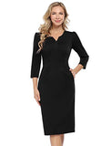 Black V Women's Work Dress V-Neck Business Dress Slim Bodycon Pencil Dress - KOJOOIN | Women's Work Dresses