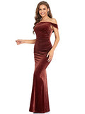 Women's Off The Shoulder Open Back Maxi Velvet Bodycon Evening Party Dress  - Sara Clothes