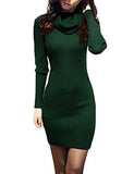 v28 Women Cowl Neck Knit Stretchable Elasticity Long Sleeve Slim Fit Sweater Dress | Women's Casual Dresses