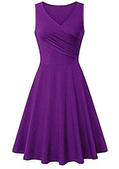 EFOFEI Womens Sleeveless Wrap V Neck Casual Swing A Line Solid Tank Midi Dress | Women's Cocktail Dresses