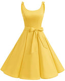 1950s Dresses For Women Cocktail Wedding Prom Party Swing Dress Round Neck Sleeveless Yellow XS