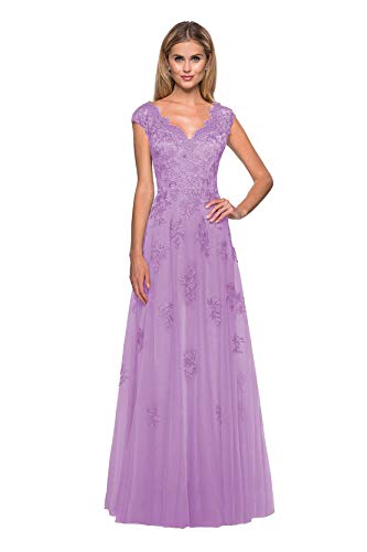 Women's Lace Cap Sleeve Mother Of The Bride Dresses Long A-line Formal Evening Gowns With Pockets