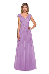 Women's Lace Cap Sleeve Mother Of The Bride Dresses Long A-line Formal Evening Gowns With Pockets