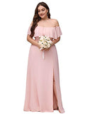 Ever-Pretty Women's Off The Shoulder A Line Elegant Chiffon Long Empire Waist with Ruffles Plus Size Evening Dresses 00968PL