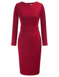 Wine Long Sleeve Women's Casual Bodycon Tube Dress Scalloped Neck Midi Pencil Dress Wear To Work Dresses Grace Karin