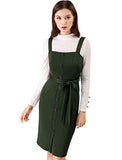 Women's Jumper Dress Button Front Tie Waist Stretchy Suspender Pinafore Overalls