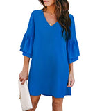 Women's Dress Sweet & Cute V-Neck Bell Sleeve Shift Dress Mini Dress