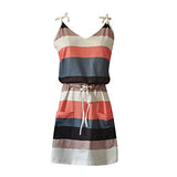 Summer Dress for Women Casual V-Neck Sleeveless Bandage Stripe Printing Loose Vest Sling Premium Dresses | Original Brand