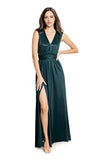 Women's Krista V Neck TIE Coated Jersey Slit Front Maxi Dress,  Pine,  Medium | Original Brand