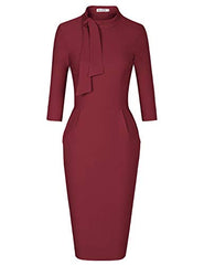 Merlot Women's Classic Vintage Tie Neck Formal Cocktail Dress With Pocket Muxxn | Women's Work Dresses