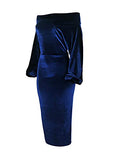 Womens One Off Shoulder Midi Dress Long Sleeve Velvet Sexy Bodycon Party Pencil Dress