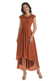 Women's High Low Mother of The Bride Dress with Pockets Lace Applique Chiffon Tea Length Formal Evening Party Gown