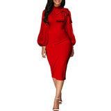 Women's Bodycon Pencil Dress Business Long Sleeve Elegant Bow Knot Work Office Cocktail Party Sheath Dresses | Women's Work Dresses