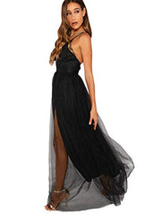 Women's Plunging Neck Spaghetti Strap Maxi Cocktail Party Dress