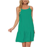 Ladies Solid Color O-Neck Pleated Lace Loose Sling Cotton and Linen Dress UK Size Evening Gowns Work Maxi Dress | Women's Work Dresses