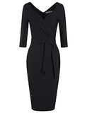 MUXXN Women's Classic Retro V Neck Half Sleeve Sheath Formal Juniors Dress