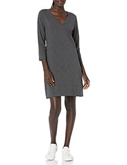 Amazon Brand - Daily Ritual Women's Lived-in Cotton 3/4-sleeve V-Neck Dress