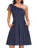 Navy One Off Shoulder High Low A Line Wedding Guest Party Cocktail Dress - JASAMBAC | Women's Cocktail Dresses