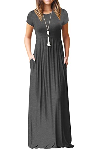 Dark Grey Maxi Dress Summer Casual Long Dresses for Laydies with Pockets - GRECERELLE