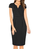 Black Short Sleeve Women's V-Neck Work Business Bodycon Pencil Dress - MISSKY | Women's Work Dresses