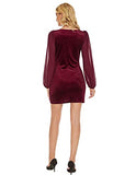 Womens V Neck Long Sleeve Dress Velvet Bodycon Ruched Side Asymmetrical Cocktail Party Dresses