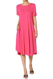 Short Sleeve Viscose Jersey A-line Midi Long Dress W/pockets