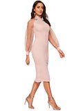 Women's Mock Neck Long Mesh Sleeve Zipper Back Sheath Dress | Women's Evening Gowns