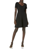 Women's Short Sleeve Textured Bateau Fit and Flare Dress